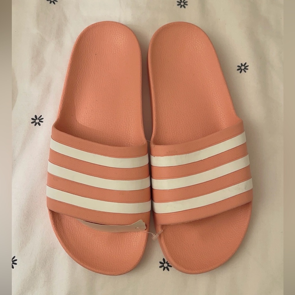 Adidas Peach and White Slide Sandals Sz 9